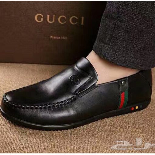 حذاء جوتشي رجالي أسود اللون مصنوع من الجلد الطبيعي الفاخر