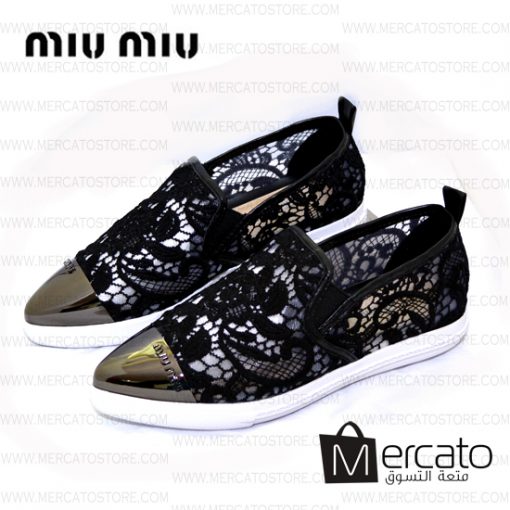 حذاء ميوميو نسائي أسود مصنوع من الجلد الطبيعي الفاخر