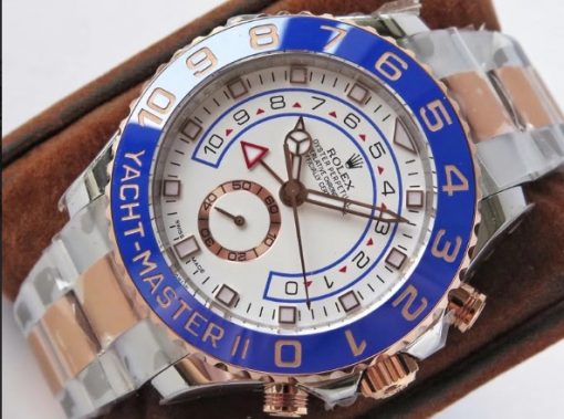 ساعة Rolex يخت ماستر تقليد إطار فضي ونحاسي بأرضية لون أبيض للرجال مقاس 42