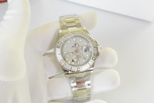 ساعة Rolex تقليد يخت ماستر إطار فضي بأرضية لون أبيض للرجال مقاس 40