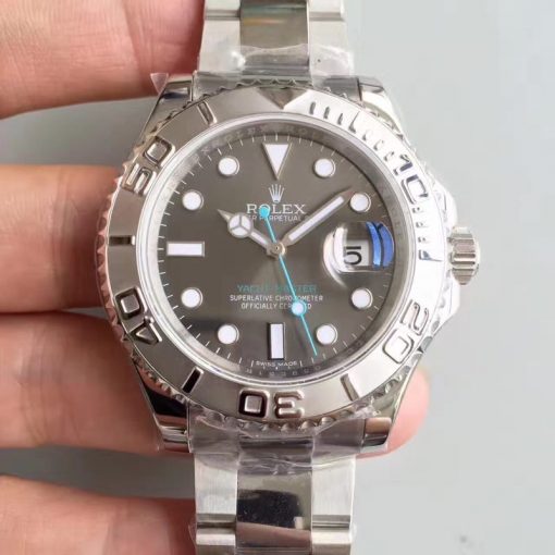 ساعة Rolex يخت ماستر تقليد درجة أولى إطار فضي بأرضية لون أسود للرجال مقاس 40