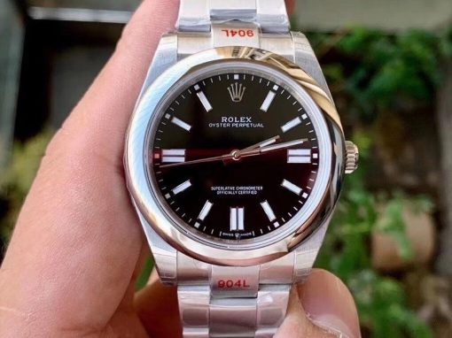 تقليد ساعة Rolex اويستر بربتشوال فضية بأرضية لون أسود للرجال مقاس 41