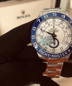 ساعة تقليد Rolex يخت ماستر إطار فضي بأرضية لون أبيض للرجال مقاس 42