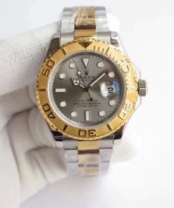 ساعة Rolex يخت ماستر تقليد إطار فضي وذهبي بأرضية لون رمادي للرجال مقاس 40