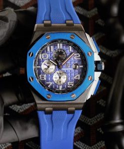 تقليد ساعة Audemars Piguet إطار أزرق بأرضية لون أزرق للرجال مقاس 42
