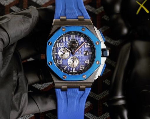 تقليد ساعة Audemars Piguet إطار أزرق بأرضية لون أزرق للرجال مقاس 42