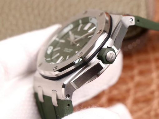 تقليد ساعة Audemars Piguet إطار أخضر بأرضية لون أخضر للرجال مقاس 42