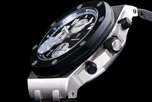 ⁦Audemars Piguet تقليد ساعة اودمر بيجيه إطار أسود بأرضية لون أسود للرجال مقاس 42⁩ - الصورة ⁦6⁩