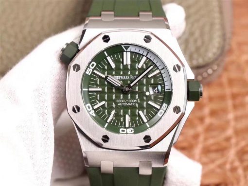 تقليد ساعة Audemars Piguet إطار وأرضية باللون الأخضر للرجال مقاس 42