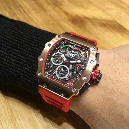 ⁦تقليد ساعة ريتشارد ميل Richard Mille بإطار أحمر وأرضية بلون أسود للرجال مقاس 41⁩ - الصورة ⁦4⁩