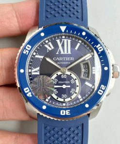 ساعة كارتير تقليد بإطار أزرق وأرضية بلون أزرق للرجال مقاس 42
