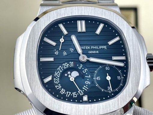 ⁦تقليد ساعة باتيك فيليب Patek Philippe بإطار فضي وأرضية بلون أزرق للرجال مقاس 40⁩ - الصورة ⁦9⁩