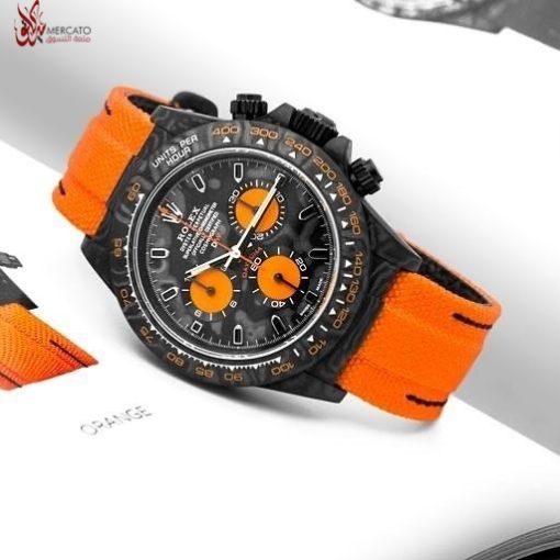 ⁦ساعة تقليد رولكس داي تونا باطار لون برتقالي و أرضية لون أسود للرجال مقاس 40 Rolex⁩ - الصورة ⁦3⁩