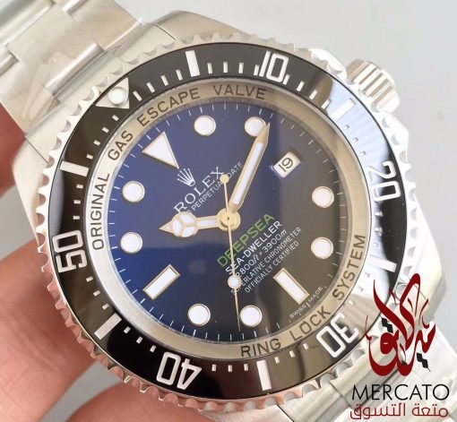 ⁦Rolex  ساعة رولكس تقليد ديب سي فضية بأرضية لون أزرق وأسود للرجال مقاس 44⁩ - الصورة ⁦2⁩