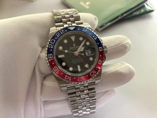 ⁦Rolex ساعة رولكس جي ام تي فضية بالتاريخ بأرضية لون أسود للرجال مقاس 40⁩ - الصورة ⁦2⁩