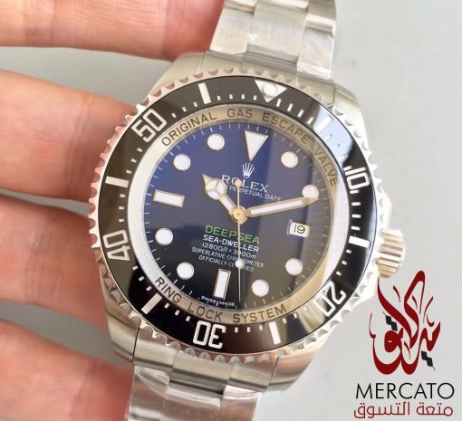 ⁦Rolex  ساعة رولكس تقليد ديب سي فضية بأرضية لون أزرق وأسود للرجال مقاس 44⁩ - الصورة ⁦6⁩