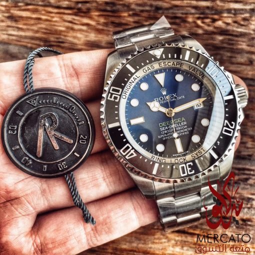 ⁦Rolex  ساعة رولكس تقليد ديب سي فضية بأرضية لون أزرق وأسود للرجال مقاس 44⁩ - الصورة ⁦11⁩