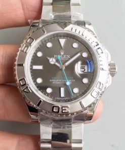 ساعة Rolex يخت ماستر تقليد درجة أولى إطار فضي بأرضية لون أسود للرجال مقاس 40