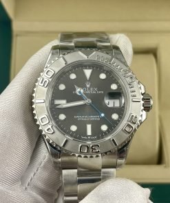 Rolex ساعة رولكس يخت ماستر تقليد إطار فضي بأرضية لون أسود للرجال مقاس 40