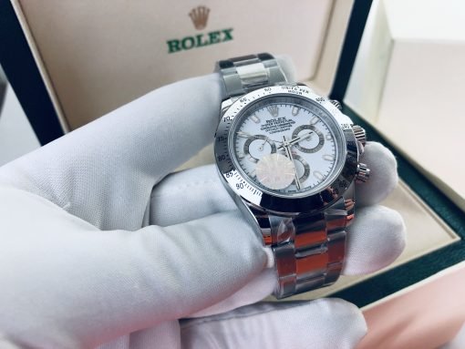 ⁦ساعة رولكس داي تونا فضية تقليد بأرضية لون أبيض للرجال مقاس 40 Rolex⁩ - الصورة ⁦4⁩
