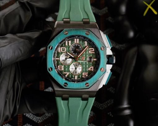 تقليد ساعة Audemars Piguet إطار أخضر بأرضية لون أخضر للرجال مقاس 42