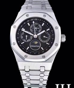 ساعة تقليد Audemars Piguet إطار فضي بأرضية لون أسود للرجال مقاس 41