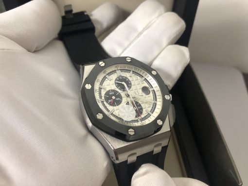 ⁦Audemars Piguet ساعة تقليد اويمر بيغيه إطار أسود بأرضية لون أبيض للرجال مقاس 42⁩ - الصورة ⁦6⁩