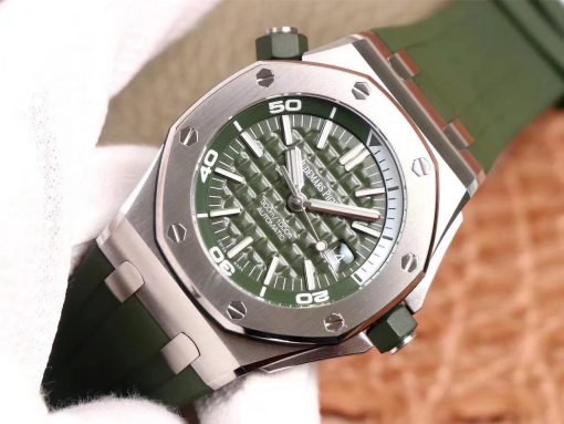 تقليد ساعة Audemars Piguet إطار أخضر بأرضية لون أخضر للرجال مقاس 42