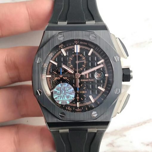 ساعة Audemars Piguet تقليد إطار أسود بأرضية لون أسود للرجال مقاس 42