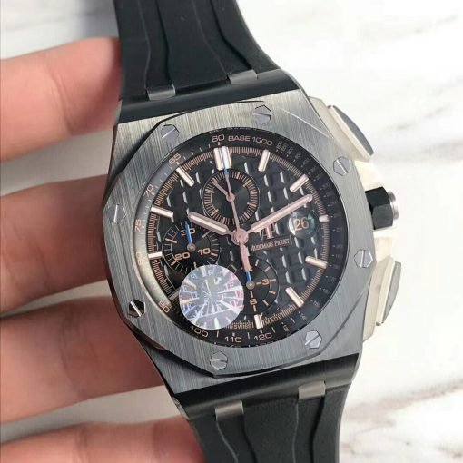 ⁦Audemars Piguet ساعة اوديمار بياجيه تقليد إطار أسود بأرضية لون أسود للرجال مقاس 42⁩ - الصورة ⁦2⁩