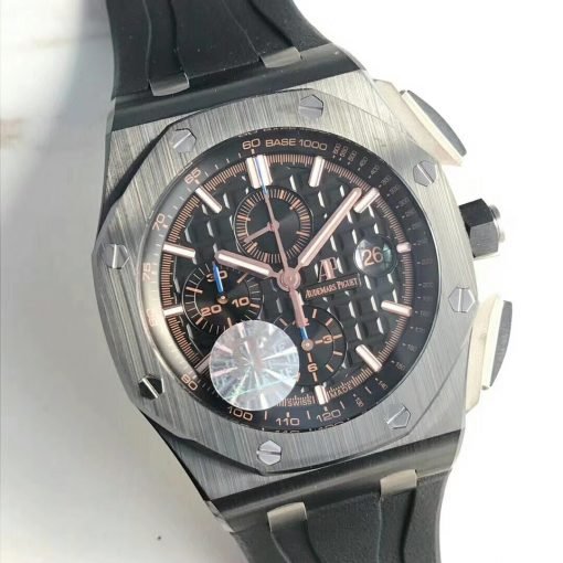 ⁦Audemars Piguet ساعة اوديمار بياجيه تقليد إطار أسود بأرضية لون أسود للرجال مقاس 42⁩ - الصورة ⁦4⁩