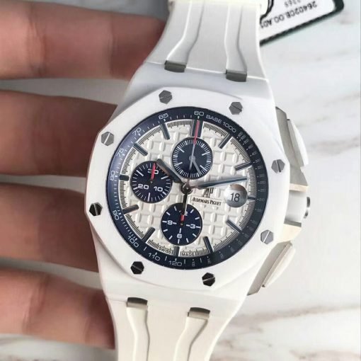 ساعة تقليد Audemars Piguet إطار أبيض بأرضية لون أبيض للرجال مقاس 42