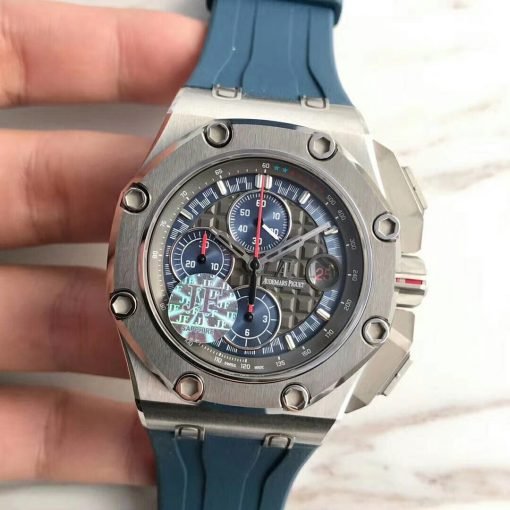 تقليد ساعة Audemars Piguet إطار أزرق بأرضية لون ازرق للرجال مقاس 42