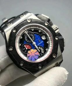 ساعة Audemars Piguet تقليد إطار اسود بأرضية لون أزرق للرجال مقاس 44