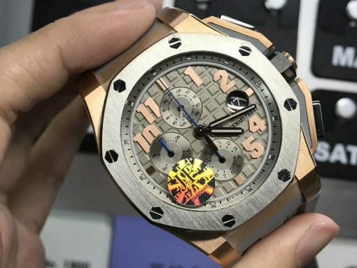 تقليد ساعة Audemars Piguet إطار أبيض بأرضية لون رمادي للرجال مقاس 42
