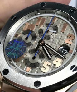 تقليد ساعة Audemars Piguet إطار أبيض بأرضية لون رمادي للرجال مقاس 42