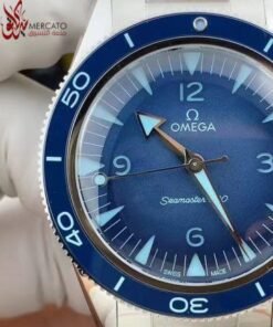 ساعة أوميجا OMEGA تقليد بإطار فضي وأرضية بلون ازرق للرجال مقاس 41
