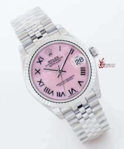 ساعة تقليد رولكس ديت جست إطار فضي بأرضية لون زهري للنساء مقاس 31