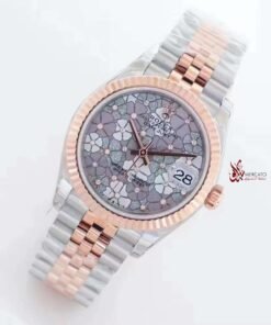 ساعة رولكس ديت جست 31 مم بالتاريخ أرضية مزخرفة بالورود لون بنفسجي للنساء